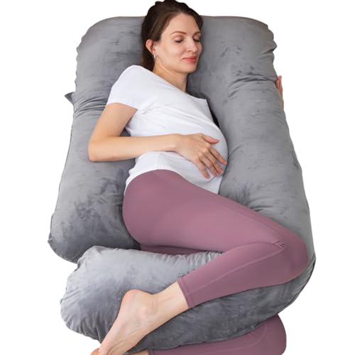 MOON PINE Pregnancy Pillow, U Shaped Full Body Pillow for Maternity Support, Sleeping Pillow with Cover for Pregnant Women (Dark Grey) - Dark Grey