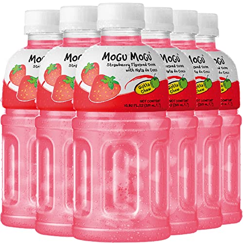 Mogu Mogu drink Strawberry Juice (6 Bottles) Drinks for kids made with fruit juice and nata de coco (coconut jelly) Fun chewable juice boxes for kids. Juice bottles made for adults and kids ready to drink juices