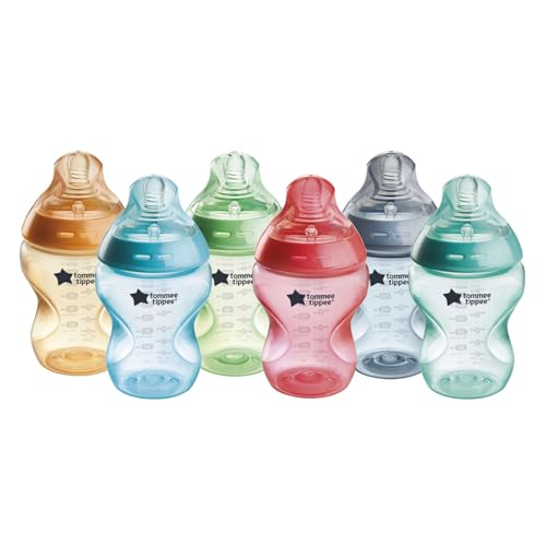 Tommee Tippee Baby Bottles, Natural Start Anti-Colic Baby Bottle, 9oz, 0+ Months, Slow Flow Breast-Like Nipple, Self-Sterilizing, Baby Feeding Essentials, Fiesta, Pack of 6 - 6 Count (Pack of 1) - FIESTA
