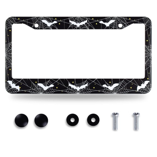 Bat Spider Web License Plate Frame Gothic Goth License Plate Holder Stainless Steel Rust-Proof Auto Parts Colorful License Plate Cover Decoration with Screws Size 12.3" x 6.3" for Men Women Gifts - Goth Bat Spider Web Pattern