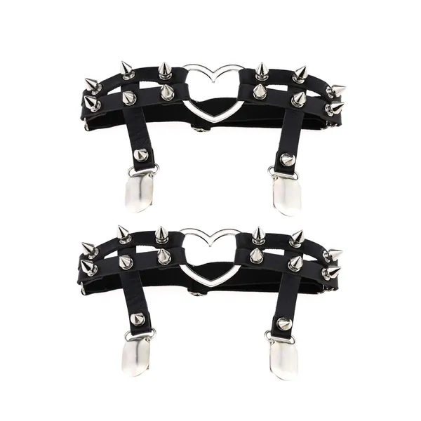 alisikee 2pcs Adjustable Heart-Shaped Leg Garter with Anti-Slip Clips, Elastic Gothic Thigh Ring Garter for Women