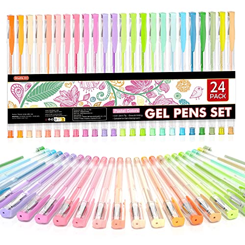 Shuttle Art Pastel Gel Pens Set, 24 Pastel Colours Gel Pen for Black Paper, Coloured Gel Colouring Pens for Adults Colouring Books Drawing Doodling Crafts Scrapbooking Journaling