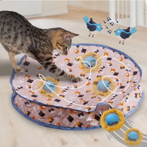 PawsPik Interactive Fast Rolling Play Mat Ball Cat Toy, Tan