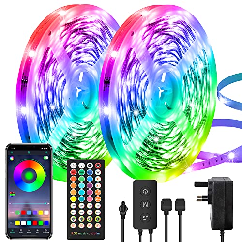 Auplf LED Strip Light 30M,Ultra-Long RGB Bluetooth Light Strip with Remote and App Control,Music Sync,Flexible,Dimmable,Color Changing Led Lights for Bedroom Lighting Home Decoration(2 Rolls of 15m) - 30m