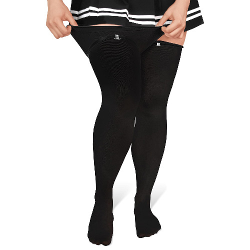 Littleforbig Plus Size Thigh High Cosplay Over the Knee Soft Silk Stockings - Black