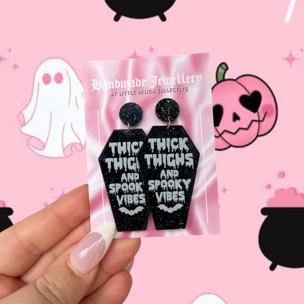 Thick Thighs & Spooky Vibes Handmade Spooky Earrings, Personalised Jewellery, Custom Earrings, Horror True Crime Lover Accessory
