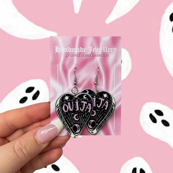 Ouija Board Handmade Heart Earrings, Spooky Jewellery, Horror Grunge Decor, Gothic Steel Jewellery, Cute Creepy Accessories,Eclectic Fashion