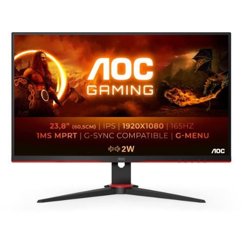 AOC Gaming 24G2SPAE/BK - 24 inch FHD Monitor, 165Hz, 1ms MPRT, FreeSync, G-Sync Compatible, luidspreker (1920x1080, VGA, HDMI, DisplayPort) zwart/rood