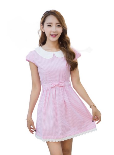 TULIPTREND Women's Fresh Doll Collar Short Sleeve Dress - Small Pink