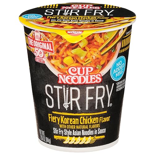 Nissin Cup Noodles Stir Fry Noodles in Sauce, Fiery Chicken, 2.96 Ounce (Pack of 6) - Fiery Chicken - 2.96 Ounce (Pack of 6)