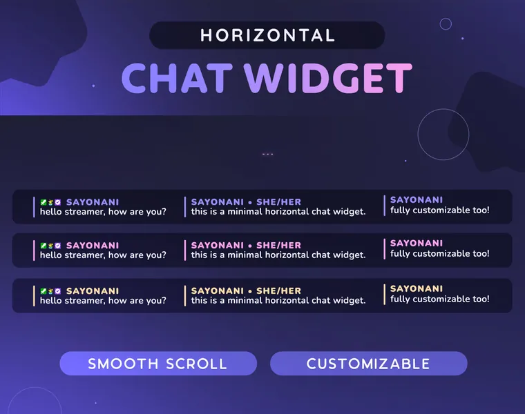 Horizontal Scrolling Chat Widget | Customizable Minimal Smooth Scroll Custom Chat for Twitch Streamers | Pronouns Badges Streamelements OBS
