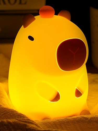Amaredom Capybara Night Light, Cute Capybara Lamp, Silicone Dimmable Nursery Nightlight, Rechargeable LED Bedside Lamp with 20 Minutes Timer & Tap Control Baby Girls Women Bedrooms, Living Room - Capybara