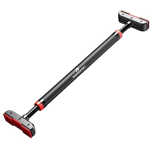 RHINOSPORT Barre de Traction, Barre de Porte, réglable de 69 cm à 92 cm, Montage sans vis, antidérapant pour Le Fitness à la Maison - Rouge