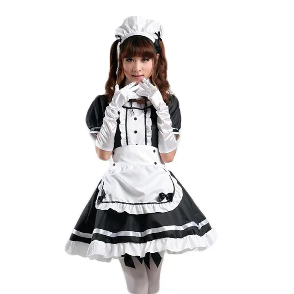 Sheface Women's Anime Cosplay French Apron Maid Fancy Dress Costume - X-Large Black/White
