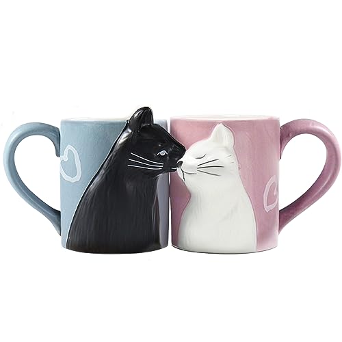 BigNoseDeer Couple Gifts Cute Kissing Cat Mug Matching Couples Stuff Ceramic Coffee Mugs for Wedding Gifts Anniversary Engagement Gifts for Couples Cat Lovers 12oz