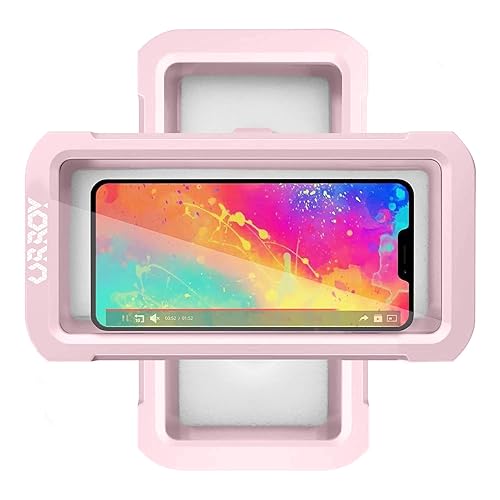 URROY Shower Phone Holder Waterproof, 360° Rotation Shower Phone Case, Anti-Fog High Sensitivity Universal Cover Mount Stand for Bathroom Wall Mirror Bathtub Kitchen, Gift for Men Women - New Pink