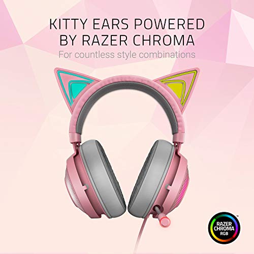 Razer Kraken Kitty Edition - Casque USB avec oreilles de chat compatible Chroma (Oreilles de chats illuminées par Razer Chroma, Microphone avec annulation active du bruit, THX Spatial Audio) Quartz | Votre wishlist sur Listy
