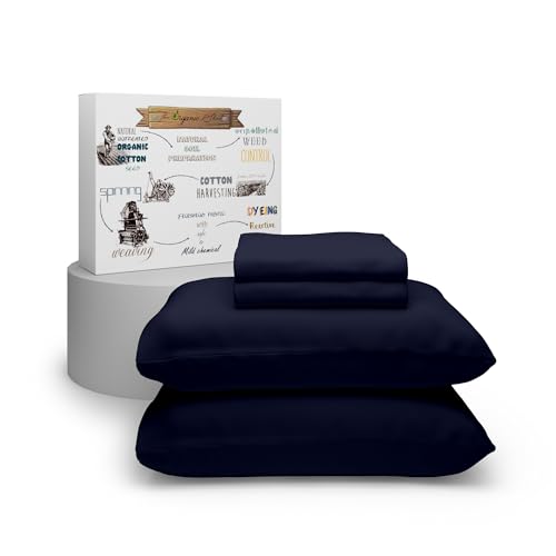 Purity Home Organic 100% Cotton Navy Full Size Bed Sheets, Percale Weave 4-Piece Cotton Sheet Set for Full Size Bed, Crisp, Cooling & Breathable Bed Sheets, Fits Mattress Upto 16" Deep Pocket - 02 - Navy - Full