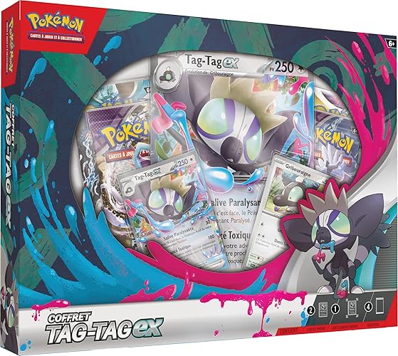 Pokémon JCC Coffret Tag-Tag-ex (2 Cartes Promo Brillantes, 1 Carte Grand Format Brillante et 4 boosters) - Unique