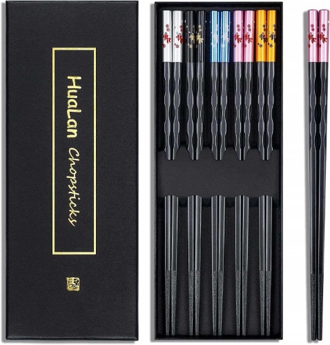 HuaLan Fiberglass Chopsticks Series - Japanese Non-Slip Chopstick, Reusable Dishwasher Safe Chop Sticks, 5 Pairs, Gift Set, 9.9 Inches - Multi Colorful Fish