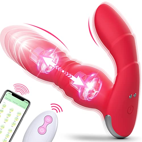 Adult Sex Toys for Women Sex Toy Pleasure - Wearable Vibrating Panties with App＆Remote Control Vibrator with 9 Clitoral Vibrators & 9 Thrusting Dildo Levels for Couples Sex Machine - Color3-Red