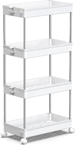 Timotech Carrito de Almacenamiento con Ruedas para Organización, Estante Móvil de 4 Niveles, Organizador de Baño, Carrito Utilitario para Cocina, Baño, Lavandería (Blanco, Grande) - Grande