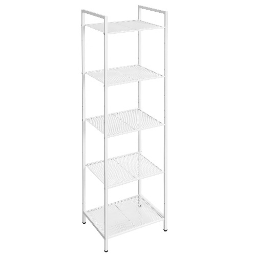 SONGMICS Estanteía de Almacenamiento de 5 Niveles, Estantería de Baño, Soporte de Planta Extensible con Estante Ajustable, para Baño, Salón, Balcón, Cocina, Blanco Clásico MBSC035W01 - Blanco ClÁsico