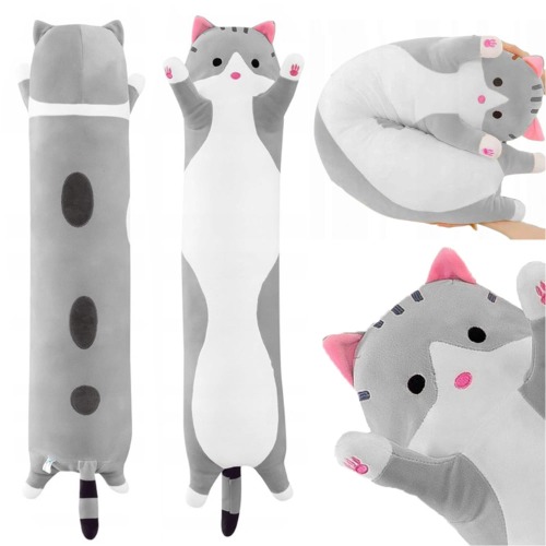 NOUTAIU Peluches de Gato Kawaii Almohada Larga para Abrazar, Tierno Peluche Suave de Animal, Muñeco de Almohada de Peluche de Gatito Lindo, Regalo para Niños y Mujeres (Gris, 70cm/27.56Inch)