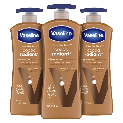 Vaseline Intensive Care Body Lotion for Dry Skin Cocoa Radiant Lotion Made with Ultra-Hydrating Lipids and Pure Cocoa Butter for a Long-Lasting, Radiant Glow 20.3 oz, Pack of 3 - 