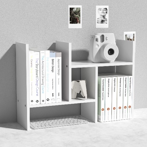 MASAKA B&W - Japanese Style Desktop Organizer Double H Plants Display Shelf, Office Desktop Storage Rack, Adjustable Stackable Office Supplies Desk Organizer - Free Standing Shelf White - White*01