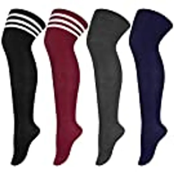 Aneco 4 Pairs Plus Size Thigh High Socks Extra Large Warm Adult Over-knee Knit Stockings for Women, L-XXL
