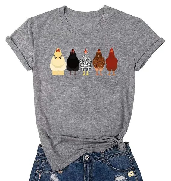 Chicken Tshirt Mom Cute T Shirts Womens Short Sleeves Farm Country Casual Tee Tops - Gray XX-Large
