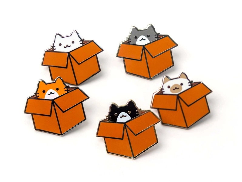 Box Cat - Hard Enamel Pin - Cute Lapel Pin Gift Stocking Stuffer