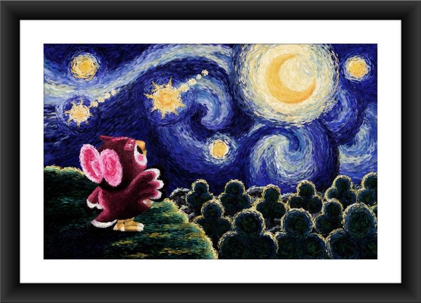 Celeste's Starry Night Art Print Animal Crossing Wall Home Decor Van Gogh Inspired Oil Painting Geek Nerd Gaming Owl Concept Fan Artwork