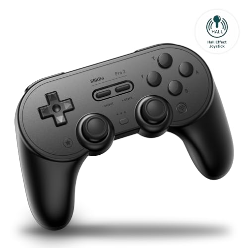 8Bitdo Pro 2 Bluetooth Controller for Switch, Hall Effect Joystick Update, Wireless Gaming Controller for Switch, PC, Android, and Steam Deck & Apple (Black Edition) - Hall Effect Joystick - Black Edition