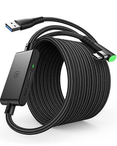 INIU Link Cable with Charging [16ft] for Meta Quest 3s Oculus Quest 3 Quest 2/Pro, Pico 4, PC VR, Steam VR, USB 3.0 High Speed Data Cable, USB C Charger Cord for VR Headset Accessories - Black