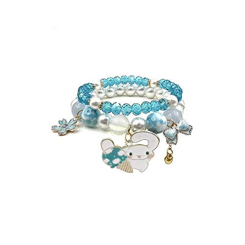 INENIMARTJ Crystal Beads Bracelet Kawaii Bracelets Set Cute Cartoon Elastic Beaded Pearl Bracelets Anime Jewelry for Girls Women Bff Friendship Gift - Blue