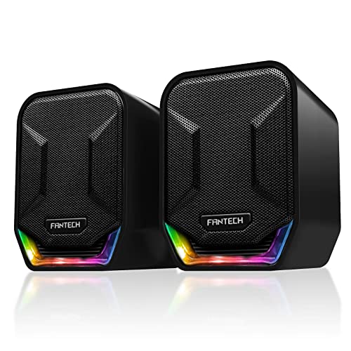 Desktop Speakers for PC RGB Game Speakers Cable Speakers 2.0 Channel Computer Stereo Speaker USB Plug Little Speakers for Laptops Desk (Color : Black) - Black