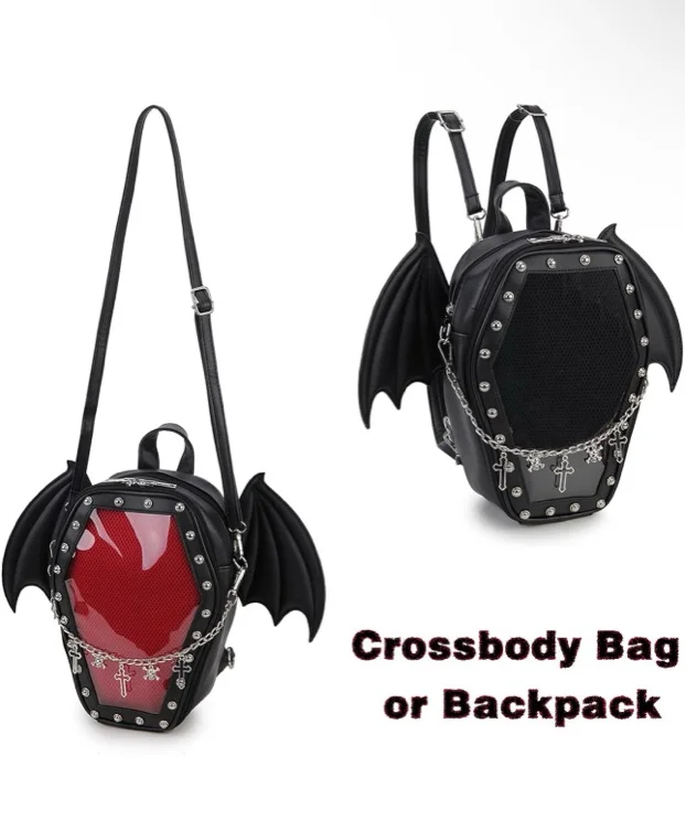 ENJOININ Gothic Coffin Shape Fashion Purses and Handbags for Women Halloween Shoulder Bag Backpack - Black C