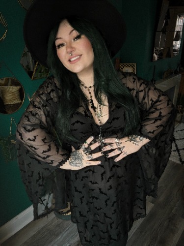 'Dracula' Black Bats Alt Goth See Through Nightgown Lingerie Dress - Black / XL