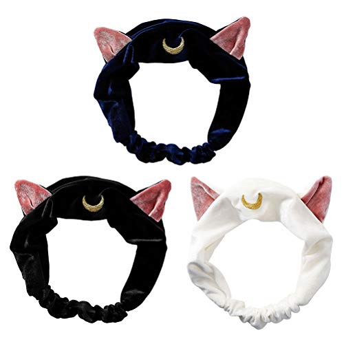 SUPVOX 3pcs Women's Cat Ear Headband - Cute Elastic Makeup Headband Hairband for Shower, Face Washing, Facial Mask, Spa