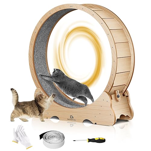 Cat Wheel, 40 inch Large Cat Treadmill, Cat Exercise Wheel with Carpeted Runway, Running Wheel for Indoor Cats, Cat Hamster Wheels,Cat Gifts for Cat Lovers,Kitty's Weight Loss and Health - L - Wood