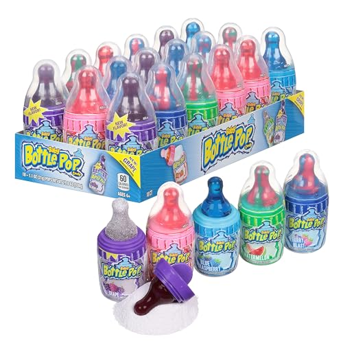 Baby Bottle Pop Party 18 Count Variety Pack Individually Wrapped Lollipops w/Powdered Sugar Dip In Assorted Fun Fruity Flavors - Bulk Candy For Party Favors, Birthdays, & Goodie Bags for Kids