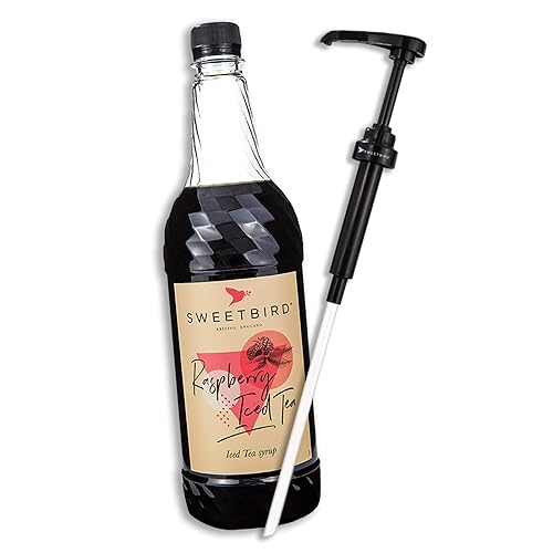 Sweetbird Raspberry Iced Tea Syrup (1 Litre) x 1 and Sweetbird Syrup Portion Pump x 1 Bundle - Raspberry - Syrup and Pump