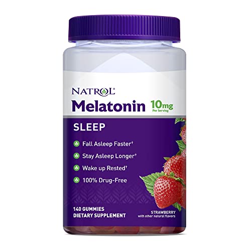 Natrol Melatonin Sleep Aid Gummy, Fall Asleep Faster, Stay Asleep Longer, 2 Gummies per Serving, 100% Drug and Gelatin Free, Non-GMO, 10mg, 140 Count - 140 Count (Pack of 1)