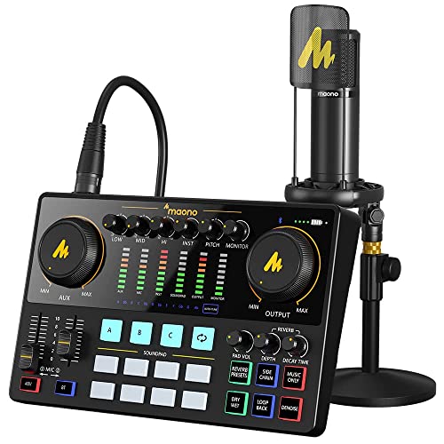 MAONO Podcast Equipment Bundle with Audio Interface and XLR Condenser Microphone, MaonoCaster with 48V Phantom Power, Bluetooth for Podcast, Streaming, Voice Over, Youtube, PC, Guitar (AME2A) - AME2A