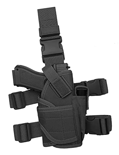 Molle Tactical Pistol Thigh Gun Holster, Drop Leg Holster, Right Hand Adjustable - A-Black