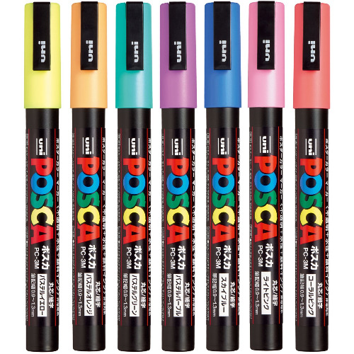 Uni Posca Paint Marker Pen, Fine Point, Set of 7 Natural Color (PC-3M 7C),Original Version - Set of 7 colors Single Item
