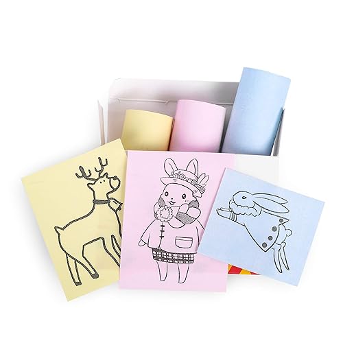 Memoking T02 Pink/Yellow/Blue Thermal Paper-5-Year Non-Sticky 53mmx6.5m for Journal Photo Texts Study Notes and More, 3 Rolls - White 53mm*8m