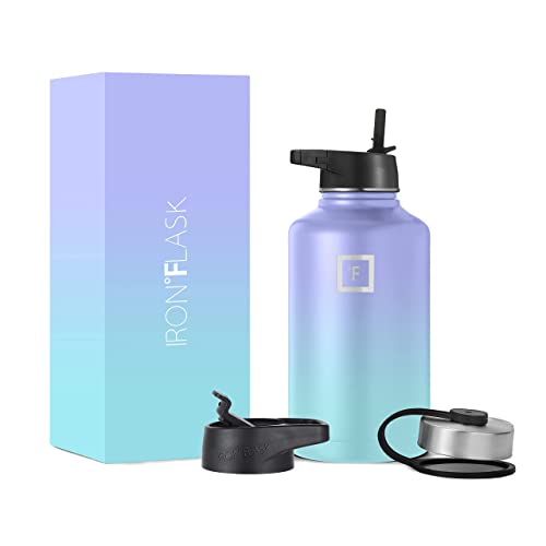 IRON °FLASK Sports Water Bottle - Wide Mouth with 3 Straw Lids - Stainless Steel Gym & Outdoor Bottles for Men, Women & Kids - Double Walled, Insulated Thermos, Metal Canteen - Cotton Candy, 64 Oz - Cotton Candy - 64 Oz